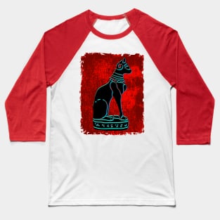 Bastet Cat Black/Teal/Red Baseball T-Shirt